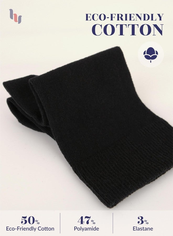 Hugh Ugoli Women's Cotton Crew Socks | Plain Color, Regular Fit, Soft Casual Socks for Trouser, 4 Pairs, Black, Shoe Size: 6-9 - Image 4